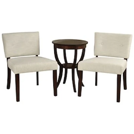 3 Piece Espresso Side Table and Ivory Linen Chairs Set